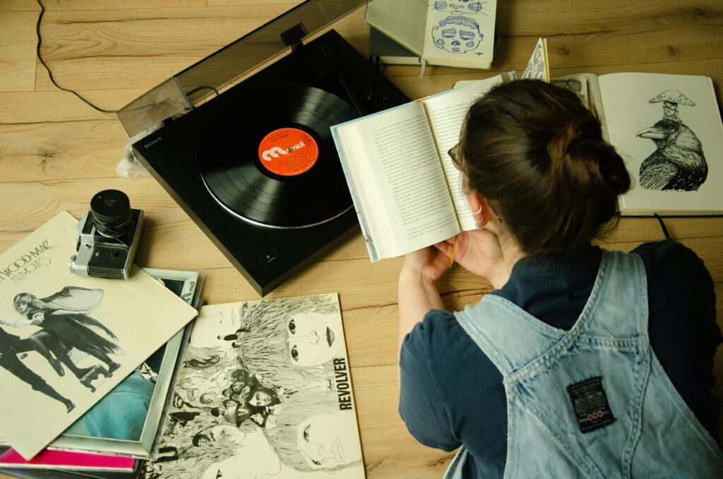 listening to music while reading indoors during a calm afternoon