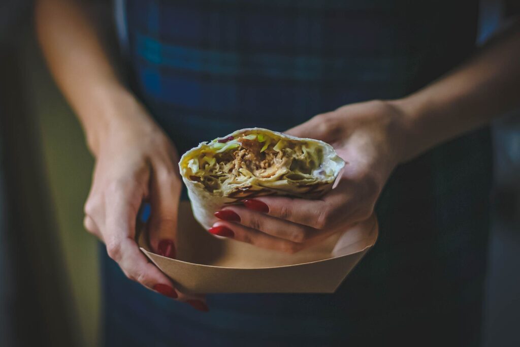 Breakfast burrito filled with protein and vegetables for a quick and filling morning meal.